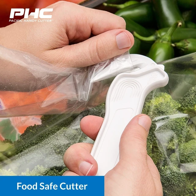 Alt view image 3 of 7 - Disposable Film Cutter | NSF Certified Food Safe Safety Box Cutter & Bladeless Tape Splitter | Perfect for Cryovac, Plastic Bags, & Shrink Wrap | White