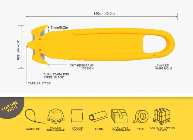 Alt view image 2 of 7 - Safety Box Cutter, Package Opener Tool, Safety Knife, 5pcs, Mix color | SK2 Stainless Steel Concealed Blade Safety Cutters with Tape Splitter for Cartons, Cardboard, Wrap, Straps, Film