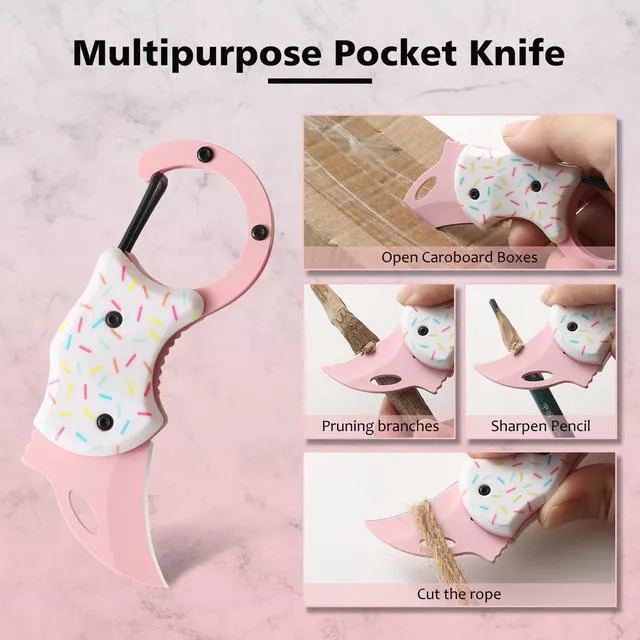 Alt view image 3 of 7 - Pink Pocket Knife for Women Men,Cute Keychain Box CutterMini EDC Knives for Everyday Carry,Folding Utility Knife with Creative Ice Cream Design,Ideal Gifts for WomenIce Cream