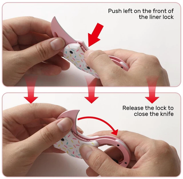 Alt view image 6 of 7 - Pink Pocket Knife for Women Men,Cute Keychain Box CutterMini EDC Knives for Everyday Carry,Folding Utility Knife with Creative Ice Cream Design,Ideal Gifts for WomenIce Cream