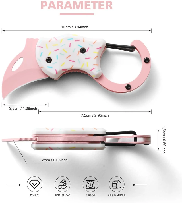 Alt view image 7 of 7 - Pink Pocket Knife for Women Men,Cute Keychain Box CutterMini EDC Knives for Everyday Carry,Folding Utility Knife with Creative Ice Cream Design,Ideal Gifts for WomenIce Cream