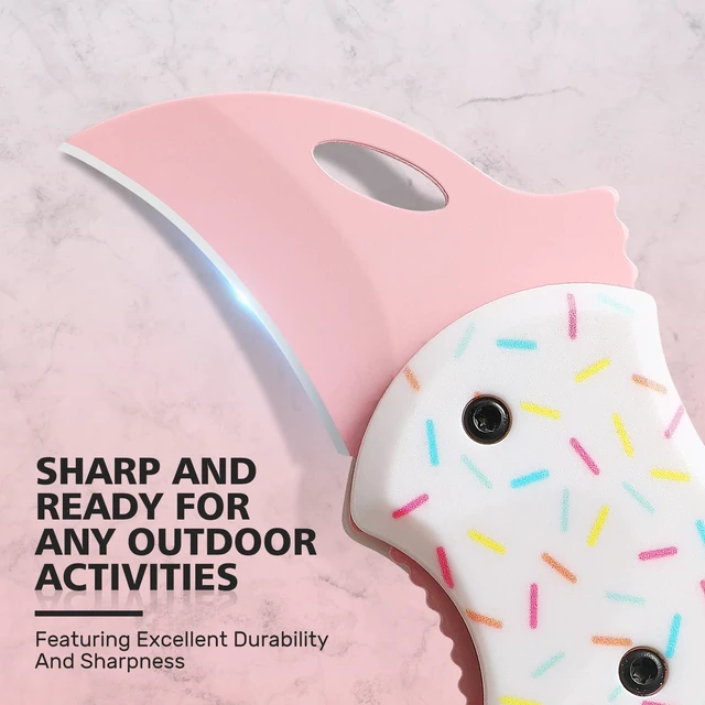 Alt view image 2 of 7 - Pink Pocket Knife for Women Men,Cute Keychain Box CutterMini EDC Knives for Everyday Carry,Folding Utility Knife with Creative Ice Cream Design,Ideal Gifts for WomenIce Cream