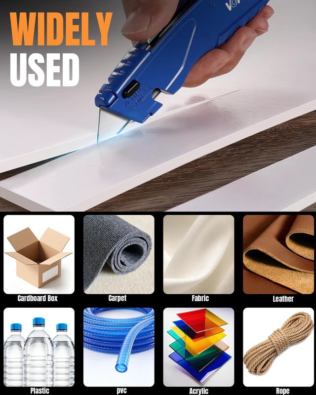 Alt view image 5 of 7 - Box Cutter, Paper Cutter with Extra Blades, Metal Utility Knife Built-In Storage Tool-Free Quick Blade Change| Package Opener Cuts Cardstock Gift Wrap Packages, Cartons and Drywall, BlueRed