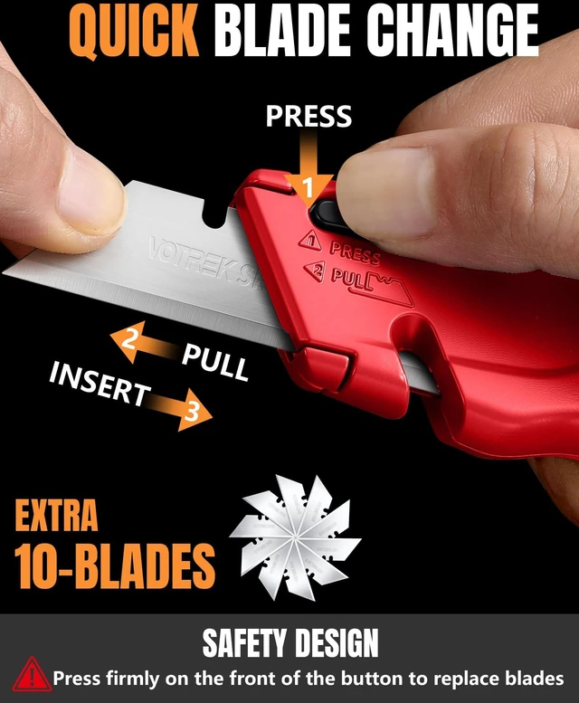 Alt view image 6 of 7 - Box Cutter, Paper Cutter with Extra Blades, Metal Utility Knife Built-In Storage Tool-Free Quick Blade Change| Package Opener Cuts Cardstock Gift Wrap Packages, Cartons and Drywall, BlueRed