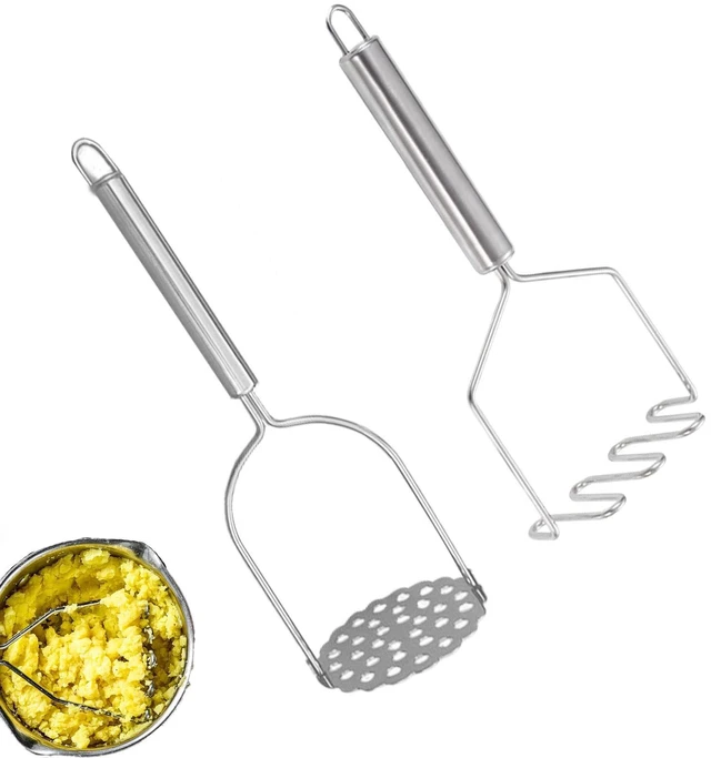 Main image of 2 Pcs Potato Masher,Stainless Steel Potato Smasher Kitchen Tools and Utensils for Vegetable Fruit Melon Potatoes and Salad