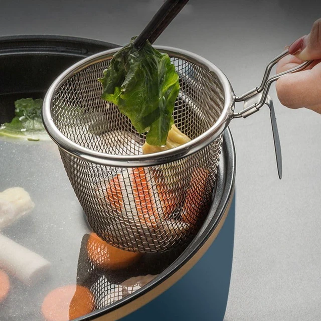 Alt view image 2 of 7 - Stainless Steel Pasta Basket, Mesh Spider Food Dumpling Noodle Strainer, Fine Mesh Strainer with Handle
