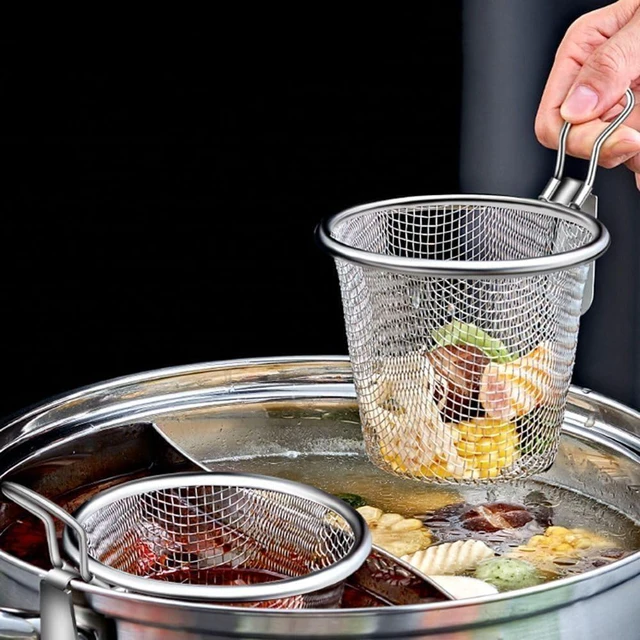 Alt view image 5 of 7 - Stainless Steel Pasta Basket, Mesh Spider Food Dumpling Noodle Strainer, Fine Mesh Strainer with Handle