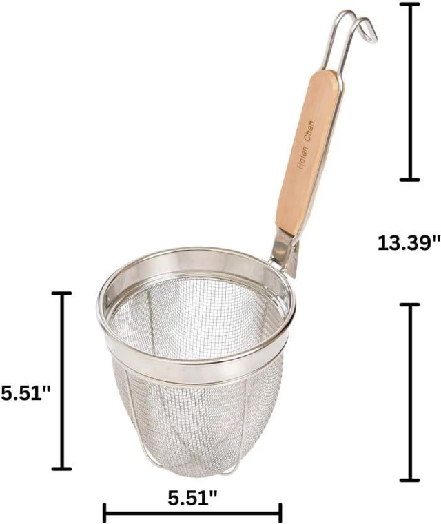 Alt view image 2 of 6 - Deep Spider Strainer, 6-Inch Stainless Steel Mesh Basket With Bamboo Handle, For Noodles, Dumplings, Wontons, Deep Frying, And Draining Tasks