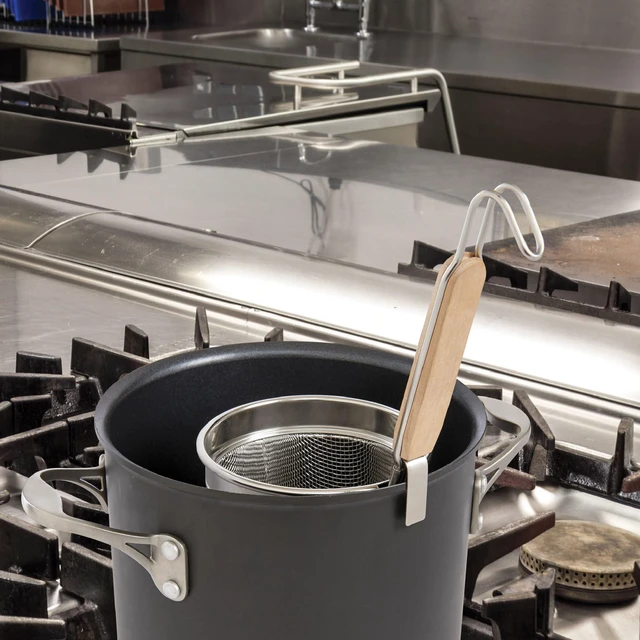 Alt view image 5 of 6 - Deep Spider Strainer, 6-Inch Stainless Steel Mesh Basket With Bamboo Handle, For Noodles, Dumplings, Wontons, Deep Frying, And Draining Tasks