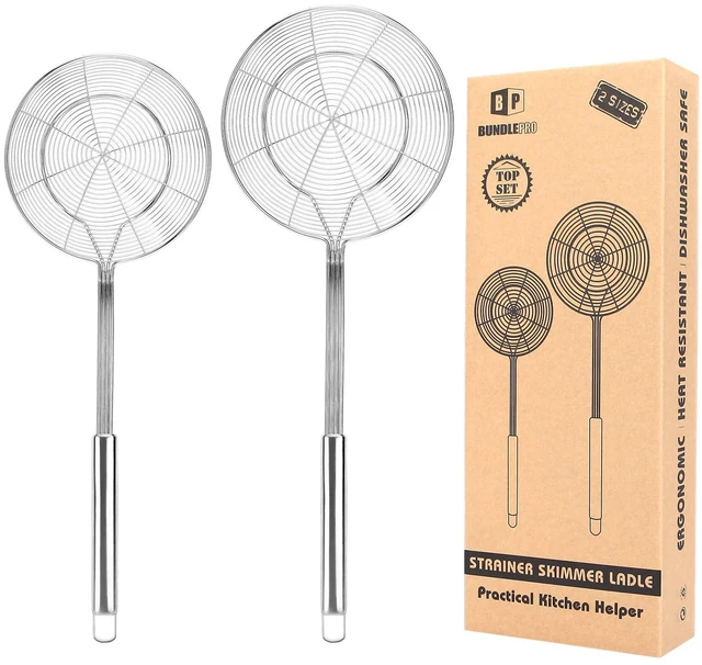 Main image of Large Stainless Steel Spider Strainer Long Handle, 2 Pack | Skimmer Basket, Ladle Strainers for Frying, Boiling Noodles, Dumplings, Pasta