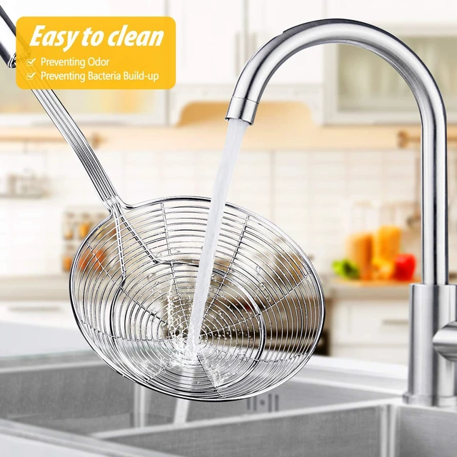 Alt view image 6 of 7 - Large Stainless Steel Spider Strainer Long Handle, 2 Pack | Skimmer Basket, Ladle Strainers for Frying, Boiling Noodles, Dumplings, Pasta