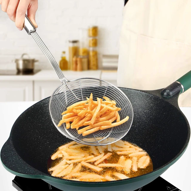 Alt view image 5 of 7 - Large Stainless Steel Spider Strainer Long Handle, 2 Pack | Skimmer Basket, Ladle Strainers for Frying, Boiling Noodles, Dumplings, Pasta