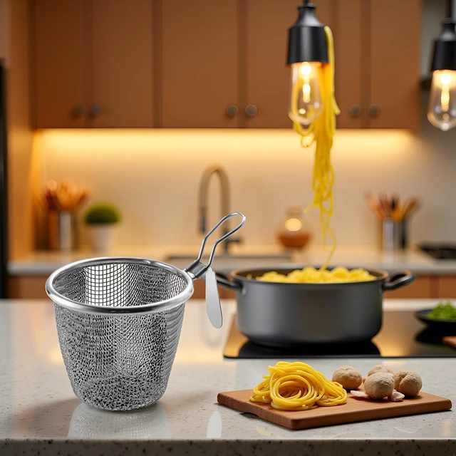 Alt view image 4 of 7 - 1Pc Stainless Steel Pasta Basket, Mesh Spider Food Dumpling Noodle Strainer, Fine Mesh Strainer with Handle, Food Strainers