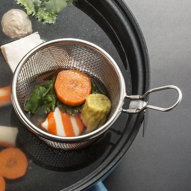 Alt view image 6 of 7 - 1Pc Stainless Steel Pasta Basket, Mesh Spider Food Dumpling Noodle Strainer, Fine Mesh Strainer with Handle, Food Strainers