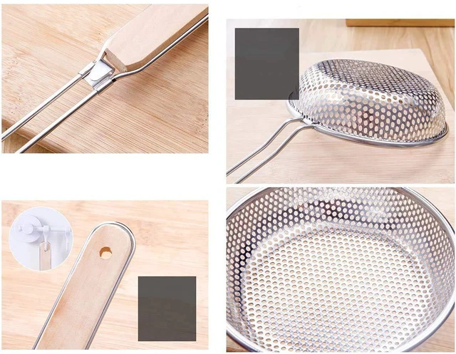 Alt view image 5 of 6 - Stainless Steel Micro-Perforated Skimmer Strainer,Pasta Noodle Net Basket with Wooden Handle(20 Ounce)