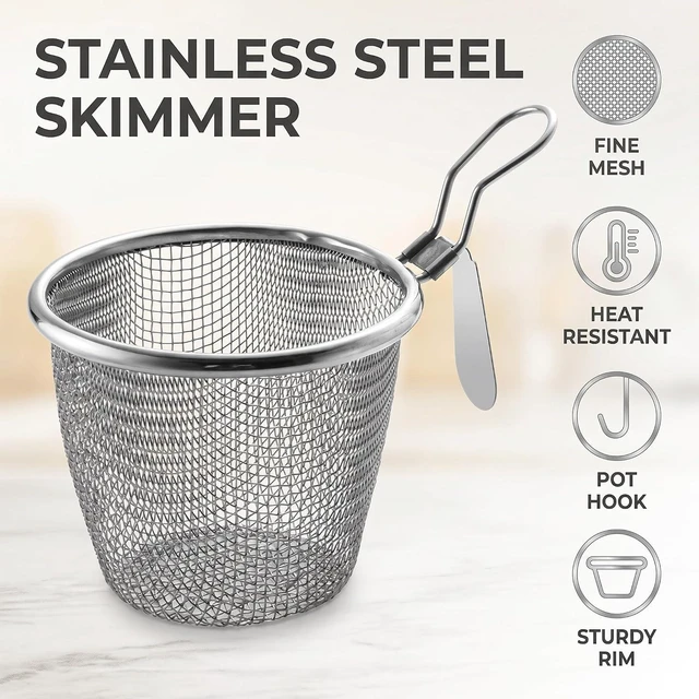 Alt view image 3 of 7 - Stainless Steel Pasta Basket, Fine Mesh Strainer with Handle, Mesh Spider Food Dumpling Noodle Strainer Food Strainers (Silver)