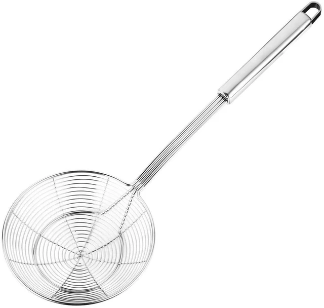 Main image of Solid Stainless Steel Spider Strainer Skimmer Ladle, Kitchen Utensils Wire Strainer Pasta Spoon, 7 Inch