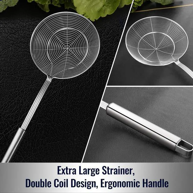 Alt view image 3 of 7 - Solid Stainless Steel Spider Strainer Skimmer Ladle, Kitchen Utensils Wire Strainer Pasta Spoon, 7 Inch