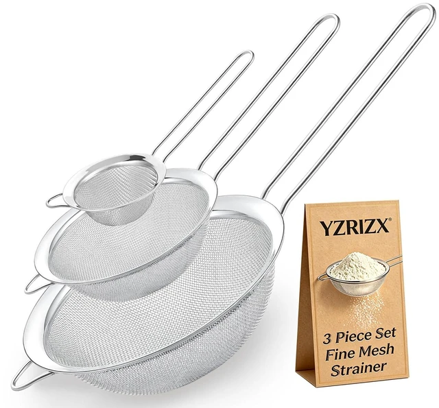 Main image of Fine Mesh Strainer Set of 3, Stainless Steel Sieve Sifters with handle, Medium Small Mini Size, Kitchen Strainers Colander Set for Sifting, Straining & Cooking(2.2"/3.9"/5.5")
