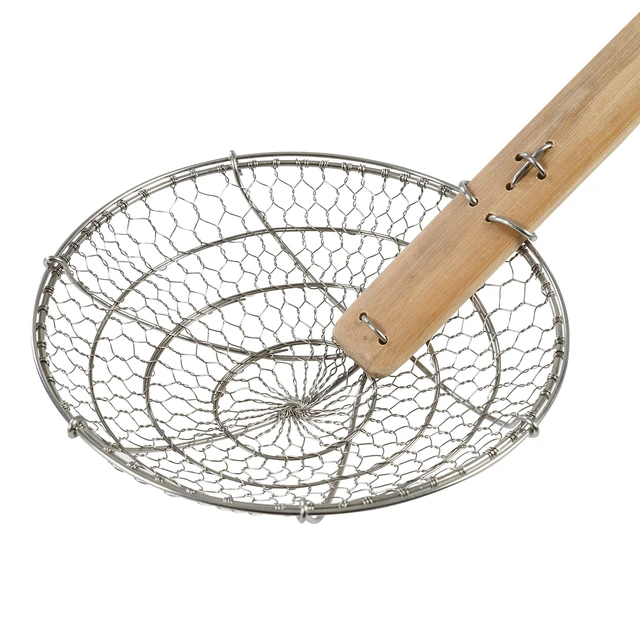 Alt view image 2 of 7 - Kitchen Spider Strainer Stainless Steel 5-Inch Wire Basket with Heat-Resistant Bamboo Handle