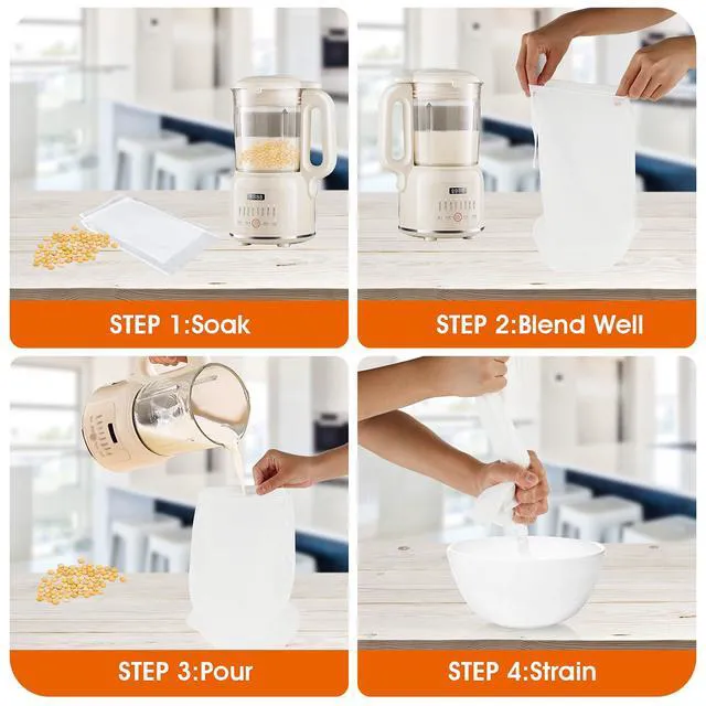 Alt view image 3 of 6 - 4 Pack Nylon Nut Milk Bag 8 × 12 Inches Fine Mesh Cheese Cloth Multiple Usage Reusable Food Strainer Professional Cold Brew Filter for Straining Juice Coffee Yogurt Tea (Nylon, 12×8 In)