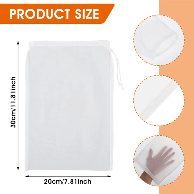 Alt view image 2 of 6 - 4 Pack Nylon Nut Milk Bag 8 × 12 Inches Fine Mesh Cheese Cloth Multiple Usage Reusable Food Strainer Professional Cold Brew Filter for Straining Juice Coffee Yogurt Tea (Nylon, 12×8 In)