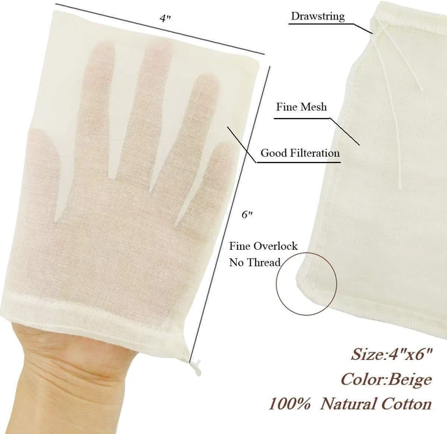Alt view image 2 of 5 - Cheesecloth Bags for Straining,Reusable Cold Brew Coffee Cheese Cloths Strainer,Large Nut Milk Tea Juice Bag,100% Natural Cotton Fine Mesh Filter Bags(X-Small,4 PACK)