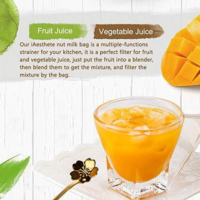Alt view image 3 of 6 - 3 Pack - Ultra Fine Nut Milk Bag, 12X12 Inches, 80 Micron, Multiple Usage Reusable Food Strainer, Cold Brew Coffee Bag, Food Grade Nylon Mesh, BPA-Free, Cheesecloth Bag, Yogurt Strainer, Juice Filter