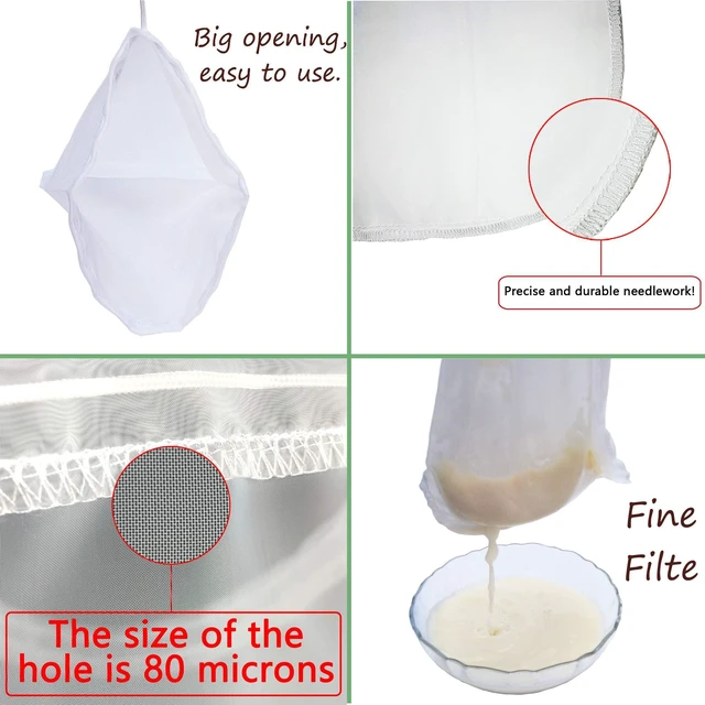 Alt view image 5 of 6 - 3 Pack - Ultra Fine Nut Milk Bag, 12X12 Inches, 80 Micron, Multiple Usage Reusable Food Strainer, Cold Brew Coffee Bag, Food Grade Nylon Mesh, BPA-Free, Cheesecloth Bag, Yogurt Strainer, Juice Filter