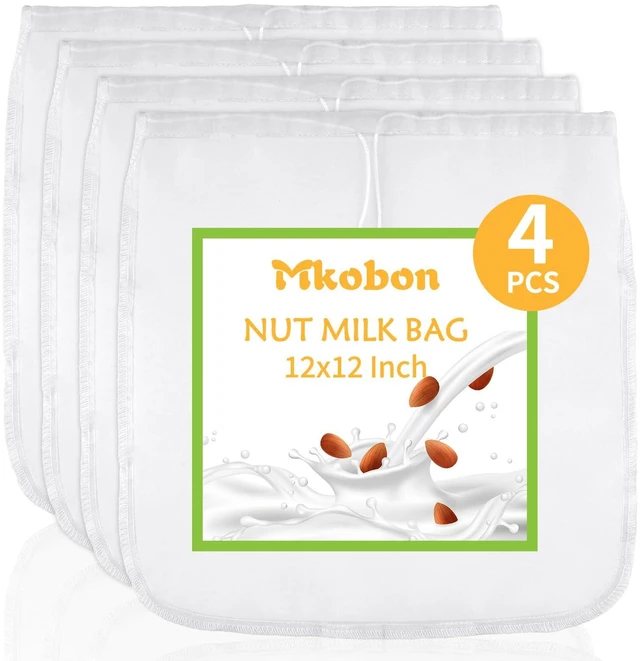 Main image of XL 4 Pcs 12" x 12" Nut Milk Bag Reusable, Cheese Cloth Bags for Straining | Grade 100 Nylon, Fine Mesh Food Grade Cheesecloth Strainer for Oat Almond Milk Greek Yogurt Juice Cold Brew Coffee Beer Tea