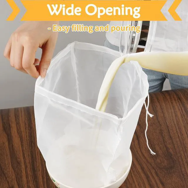 Alt view image 4 of 7 - XL 4 Pcs 12" x 12" Nut Milk Bag Reusable, Cheese Cloth Bags for Straining | Grade 100 Nylon, Fine Mesh Food Grade Cheesecloth Strainer for Oat Almond Milk Greek Yogurt Juice Cold Brew Coffee Beer Tea