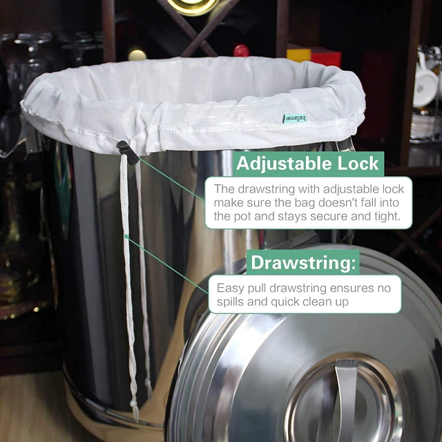 Alt view image 4 of 7 - Brew Bag Reusable 2 Pack 22"×26" 250 Micron Fine Mesh Bag for Beer | 5 Gallen with Drawstring for Fruit Cider Apple Grape Wine Press Straining Brew in a Bag
