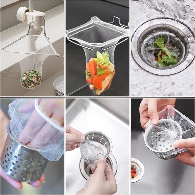 Alt view image 7 of 7 - 200 PCS Large Kitchen Sink Strainer Mesh Bag, 4in x 7in Disposable Sink Filter Mesh Fits Most Sizes of Sink Strainer and Sink Hanging Drain Basket