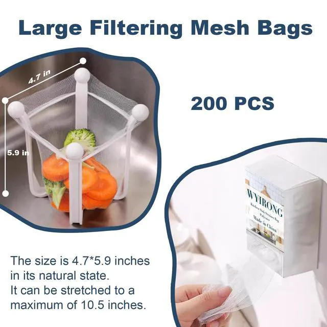 Alt view image 2 of 6 - 200 PCS Large Kitchen Disposable Mesh Sink Strainer Bag for Meshmate Waste Rack, Sink Strainer Elastic Anti-Clogging Sink Drain Strainer Collecting Kitchen Food Waste Garbage