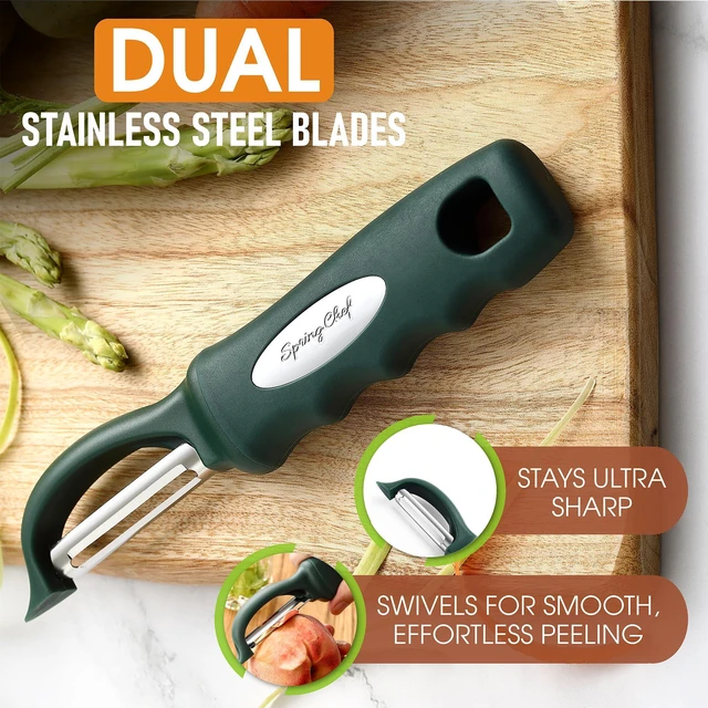Alt view image 2 of 7 - Potato Peeler for Kitchen with Soft Grip Handle, Pine Green | Premium Vegetable Peeler w/ Sharp Stainless Steel Blades, Multifunctional Food Peeler for Apple, Carrot, Cucumber, Fruit