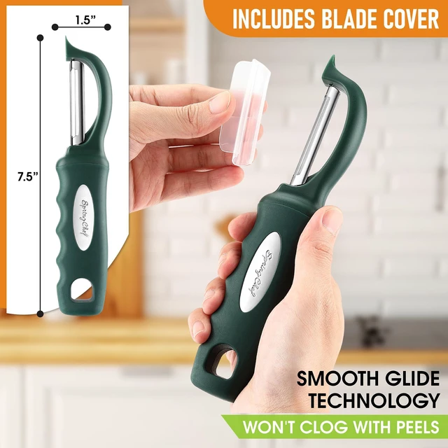 Alt view image 3 of 7 - Potato Peeler for Kitchen with Soft Grip Handle, Pine Green | Premium Vegetable Peeler w/ Sharp Stainless Steel Blades, Multifunctional Food Peeler for Apple, Carrot, Cucumber, Fruit