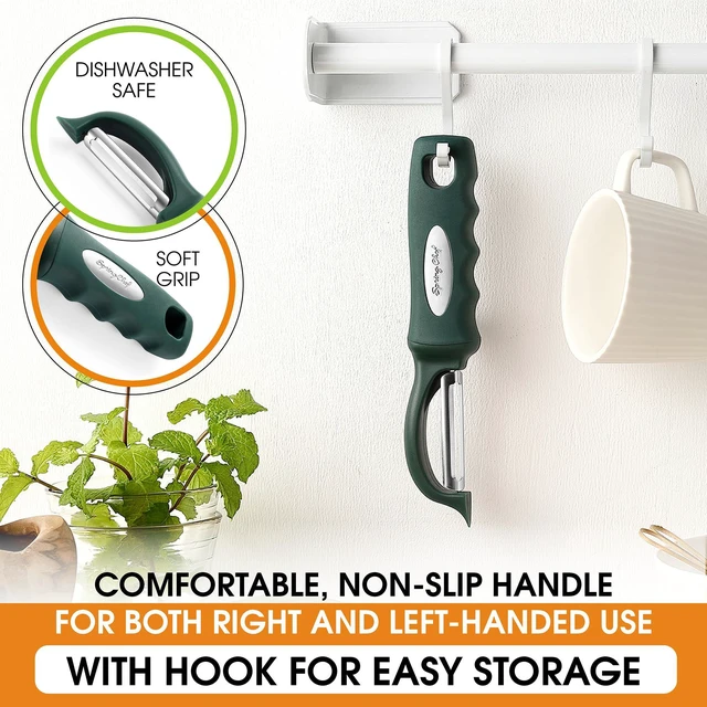 Alt view image 6 of 7 - Potato Peeler for Kitchen with Soft Grip Handle, Pine Green | Premium Vegetable Peeler w/ Sharp Stainless Steel Blades, Multifunctional Food Peeler for Apple, Carrot, Cucumber, Fruit