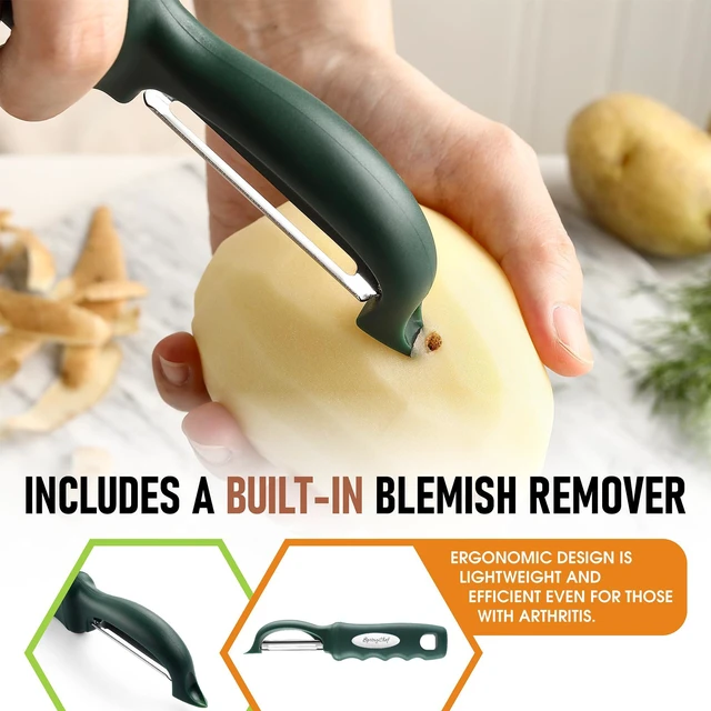 Alt view image 5 of 7 - Potato Peeler for Kitchen with Soft Grip Handle, Pine Green | Premium Vegetable Peeler w/ Sharp Stainless Steel Blades, Multifunctional Food Peeler for Apple, Carrot, Cucumber, Fruit
