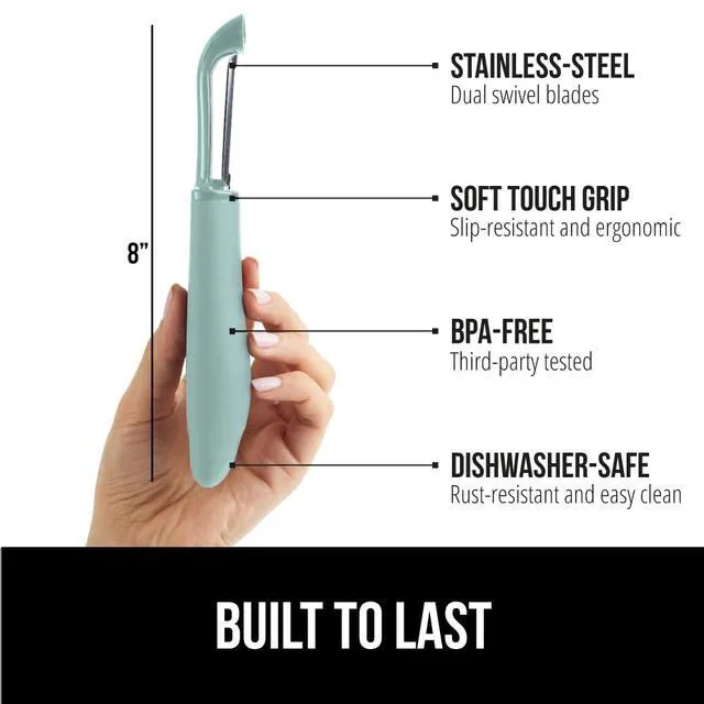 Alt view image 2 of 7 - Patented BPA-Free Vegetable and Potato Peeler, Mint | Extra Sharp Swivel Stainless Steel Blades with Cover, Comfortable Soft Handle, Easily Peel Carrots or Fruit, Dishwasher Safe