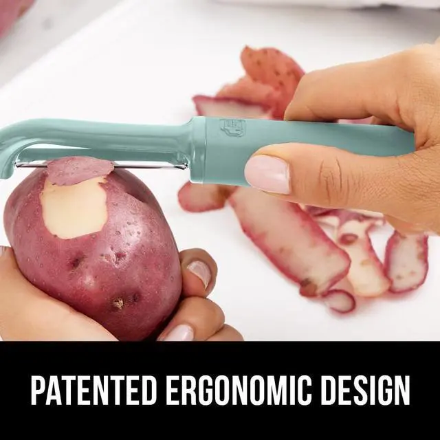Alt view image 4 of 7 - Patented BPA-Free Vegetable and Potato Peeler, Mint | Extra Sharp Swivel Stainless Steel Blades with Cover, Comfortable Soft Handle, Easily Peel Carrots or Fruit, Dishwasher Safe