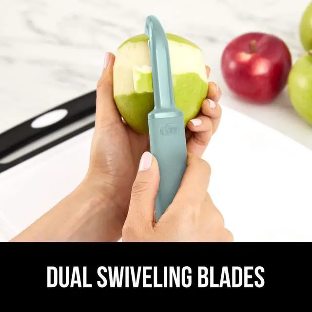 Alt view image 5 of 7 - Patented BPA-Free Vegetable and Potato Peeler, Mint | Extra Sharp Swivel Stainless Steel Blades with Cover, Comfortable Soft Handle, Easily Peel Carrots or Fruit, Dishwasher Safe