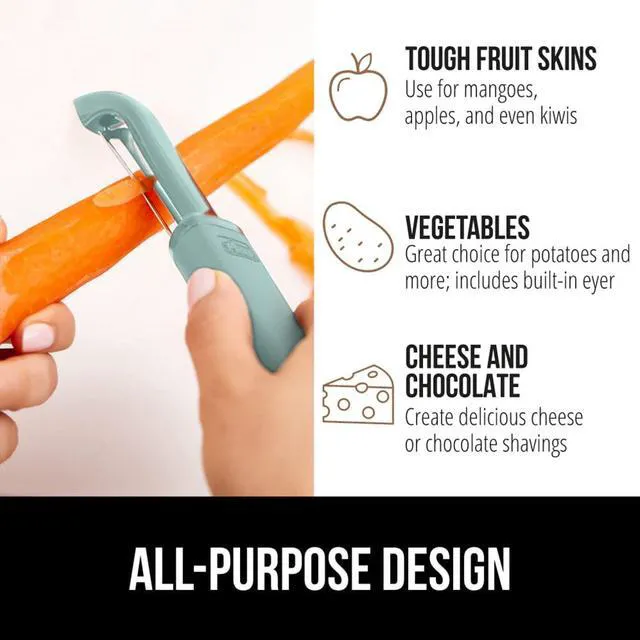 Alt view image 6 of 7 - Patented BPA-Free Vegetable and Potato Peeler, Mint | Extra Sharp Swivel Stainless Steel Blades with Cover, Comfortable Soft Handle, Easily Peel Carrots or Fruit, Dishwasher Safe
