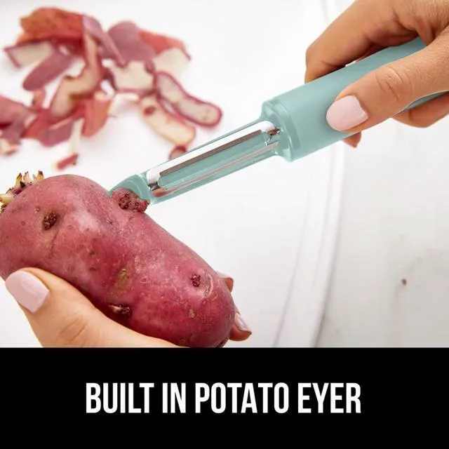 Alt view image 7 of 7 - Patented BPA-Free Vegetable and Potato Peeler, Mint | Extra Sharp Swivel Stainless Steel Blades with Cover, Comfortable Soft Handle, Easily Peel Carrots or Fruit, Dishwasher Safe