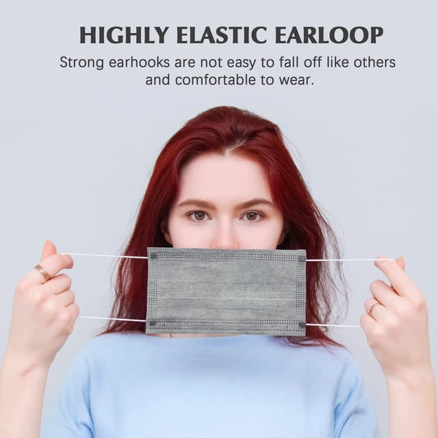 Alt view image 5 of 7 - 100 Pcs Gray Disposable 3 Ply Earloop Face Masks,Fit for Adults | Non-Woven Fabric, Nose Clip Elastic Earloop travel and daily use, Breathable Face Mask for Teenagers