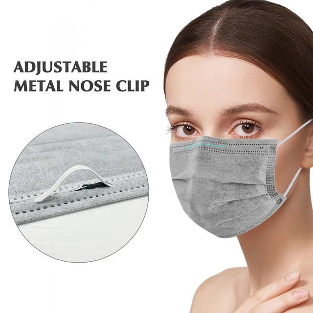 Alt view image 4 of 7 - 100 Pcs Gray Disposable 3 Ply Earloop Face Masks,Fit for Adults | Non-Woven Fabric, Nose Clip Elastic Earloop travel and daily use, Breathable Face Mask for Teenagers