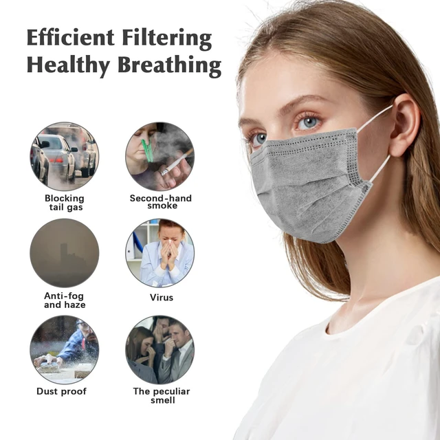 Alt view image 6 of 7 - 100 Pcs Gray Disposable 3 Ply Earloop Face Masks,Fit for Adults | Non-Woven Fabric, Nose Clip Elastic Earloop travel and daily use, Breathable Face Mask for Teenagers