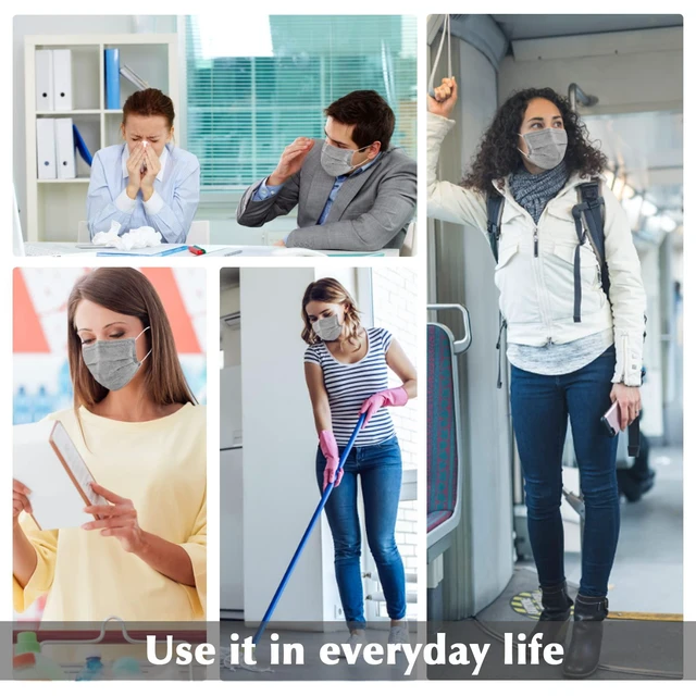 Alt view image 7 of 7 - 100 Pcs Gray Disposable 3 Ply Earloop Face Masks,Fit for Adults | Non-Woven Fabric, Nose Clip Elastic Earloop travel and daily use, Breathable Face Mask for Teenagers