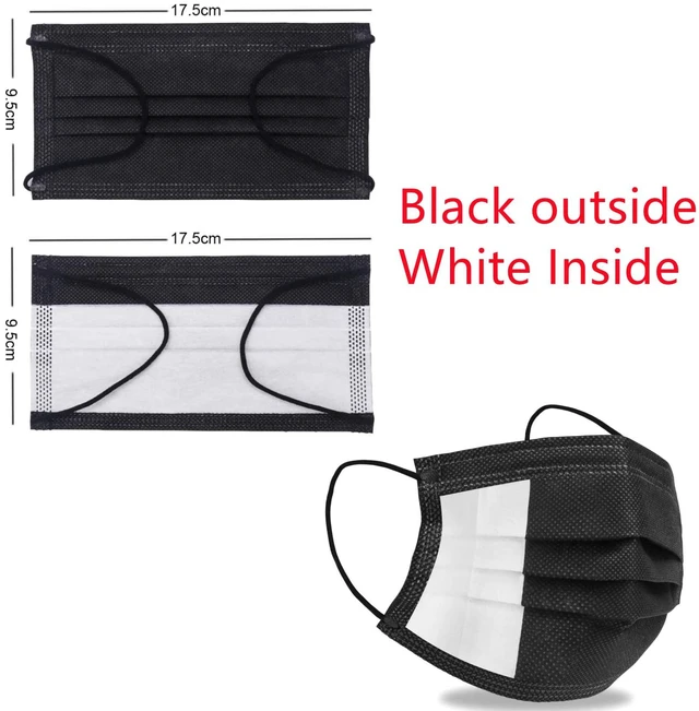 Alt view image 4 of 7 - Disposable 50 Pack Face Mask 3 Ply Filter Protection, 50 Disposable Protective Mask (50 Pieces, Black)