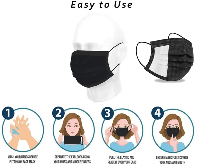 Alt view image 6 of 7 - Disposable 50 Pack Face Mask 3 Ply Filter Protection, 50 Disposable Protective Mask (50 Pieces, Black)