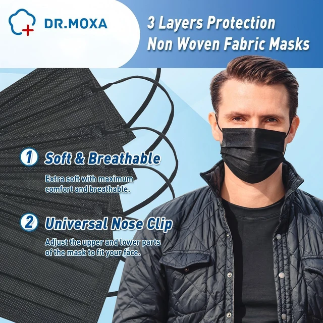 Alt view image 6 of 6 - 100 Pack Medical Disposable Face Masks ASTM Level 2 Black | Protective 3 Ply Black Face Mask for Adults